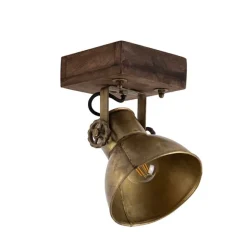 QAZQA Industriedeckenstrahler Bronze mit Holz 18 cm - Mangos