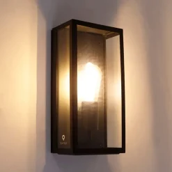 QAZQA Industrielle Außenwandlampe schwarz IP44 mit Glas - Rotterdam