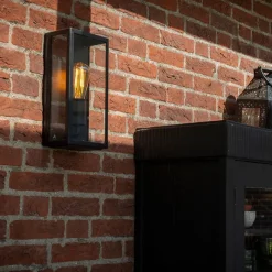 QAZQA Industrielle Außenwandlampe schwarz IP44 mit Glas - Rotterdam