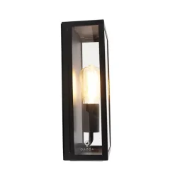 QAZQA Industrielle Außenwandlampe schwarz IP44 mit Glas - Rotterdam