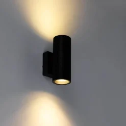 QAZQA Industrielle Außenwandleuchte schwarz 2-flammig IP44 - Vigo