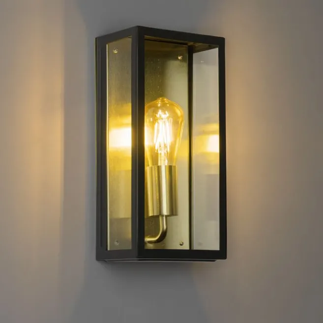 QAZQA Industrielle Außenwandleuchte schwarz mit Gold IP44 - Rotterdam