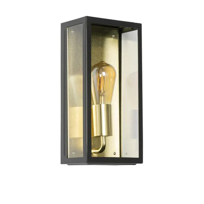 QAZQA Industrielle Außenwandleuchte schwarz mit Gold IP44 - Rotterdam