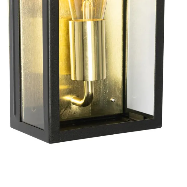 QAZQA Industrielle Außenwandleuchte schwarz mit Gold IP44 - Rotterdam