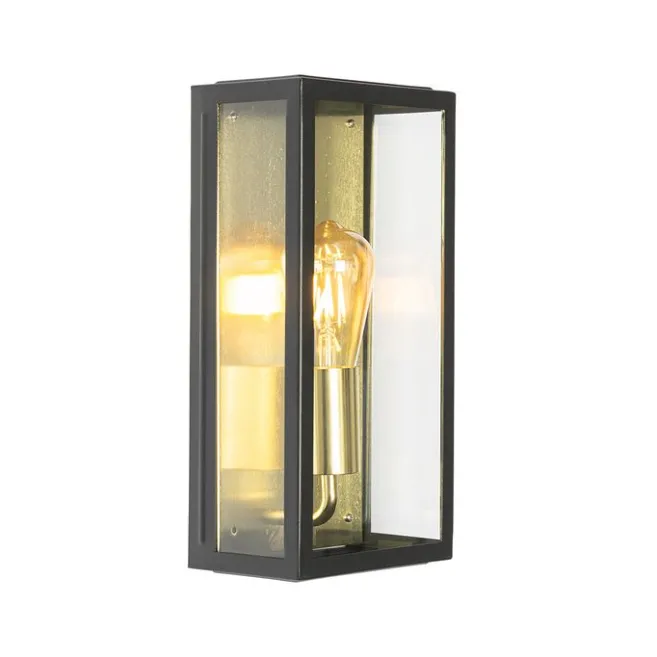 QAZQA Industrielle Außenwandleuchte schwarz mit Gold IP44 - Rotterdam