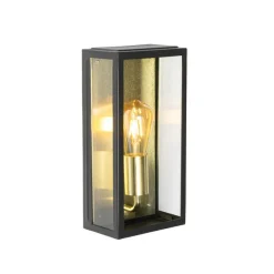 QAZQA Industrielle Außenwandleuchte schwarz mit Gold IP44 - Rotterdam