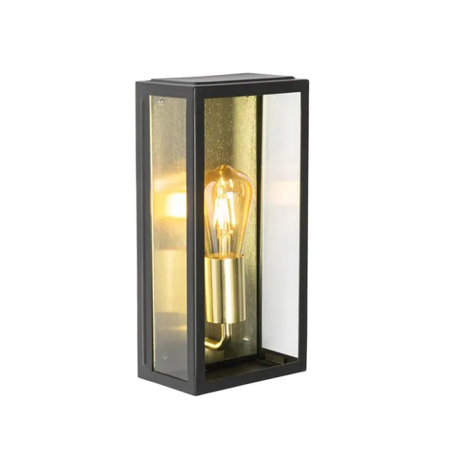 QAZQA Industrielle Außenwandleuchte schwarz mit Gold IP44 - Rotterdam