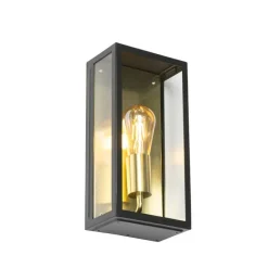 QAZQA Industrielle Außenwandleuchte schwarz mit Gold IP44 - Rotterdam