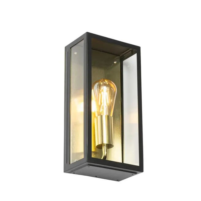 QAZQA Industrielle Außenwandleuchte schwarz mit Gold IP44 - Rotterdam