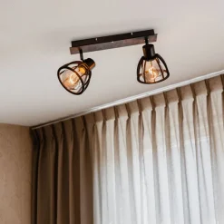 QAZQA Industrielle Deckenlampe schwarz 2-flammig - Fotu