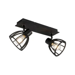 QAZQA Industrielle Deckenlampe schwarz 2-flammig - Fotu