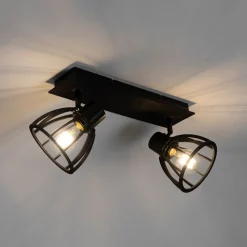 QAZQA Industrielle Deckenlampe schwarz 2-flammig - Fotu