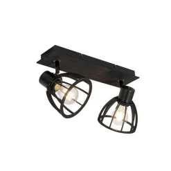 QAZQA Industrielle Deckenlampe schwarz 2-flammig - Fotu