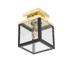 QAZQA Industrielle Deckenleuchte für den Außenbereich, schwarz mit Gold – Rotterdam