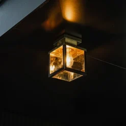 QAZQA Industrielle Deckenleuchte für den Außenbereich, schwarz mit Gold – Rotterdam