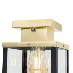 QAZQA Industrielle Deckenleuchte für den Außenbereich, schwarz mit Gold – Rotterdam