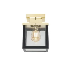 QAZQA Industrielle Deckenleuchte für den Außenbereich, schwarz mit Gold – Rotterdam