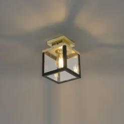 QAZQA Industrielle Deckenleuchte für den Außenbereich, schwarz mit Gold – Rotterdam