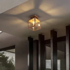 QAZQA Industrielle Deckenleuchte für Außenbereich Holz mit Klarglas - Rotterdam