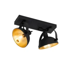 QAZQA Industrielle Deckenleuchte schwarz mit Gold 2-flammig verstellbar – Magnax