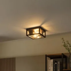 QAZQA Industrielle Deckenleuchte rostbraun IP44 2-flammig - Charlois