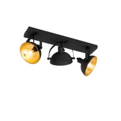QAZQA Industrielle Deckenleuchte schwarz mit Gold 3-flammig verstellbar – Magnax