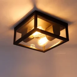 QAZQA Industrielle Deckenleuchte schwarz IP44 - Charlois