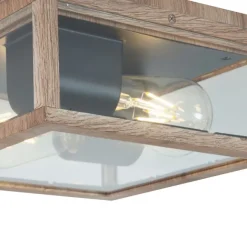 QAZQA Industrielle Deckenleuchte Holzoptik IP44 2-flammig - Charlois