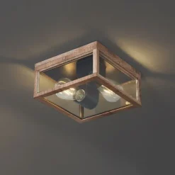 QAZQA Industrielle Deckenleuchte Holzoptik IP44 2-flammig - Charlois