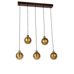 QAZQA Industrielle Hängelampe Bronze mit Holz 5 Lichter - Haicha