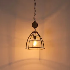 QAZQA Industrielle Hängelampe dunkelgrau mit Holz 34 cm - Arthur