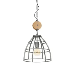 QAZQA Industrielle Hängelampe dunkelgrau mit Holz 34 cm - Arthur