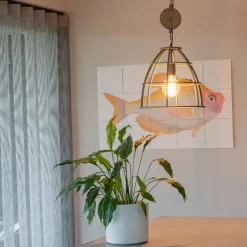 QAZQA Industrielle Hängelampe dunkelgrau mit Holz 34 cm - Arthur