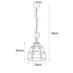 QAZQA Industrielle Hängelampe dunkelgrau mit Holz 34 cm - Arthur