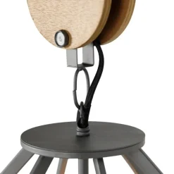 QAZQA Industrielle Hängelampe dunkelgrau mit Holz 34 cm - Arthur