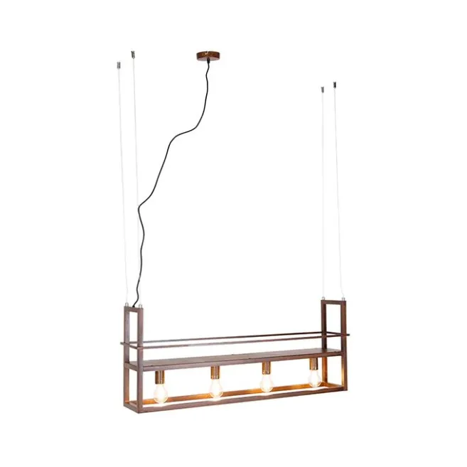 QAZQA Industrielle Hängelampe rostbraun mit Gestell 4-flammig - Cage Rack