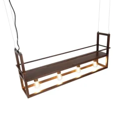 QAZQA Industrielle Hängelampe rostbraun mit Gestell 4-flammig - Cage Rack