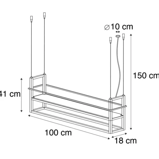 QAZQA Industrielle Hängelampe rostbraun mit Gestell 4-flammig - Cage Rack