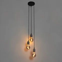 QAZQA Industrielle Hängelampe schwarz mit runden 3-Lichtern aus Beton - Pedra