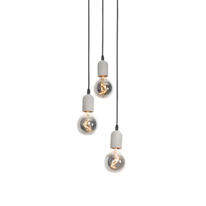 QAZQA Industrielle Hängelampe schwarz mit runden 3-Lichtern aus Beton - Pedra