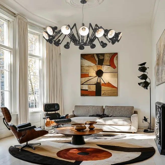 QAZQA Industrielle Hängelampe schwarz 16-flammig verstellbar - Hobby Spinne