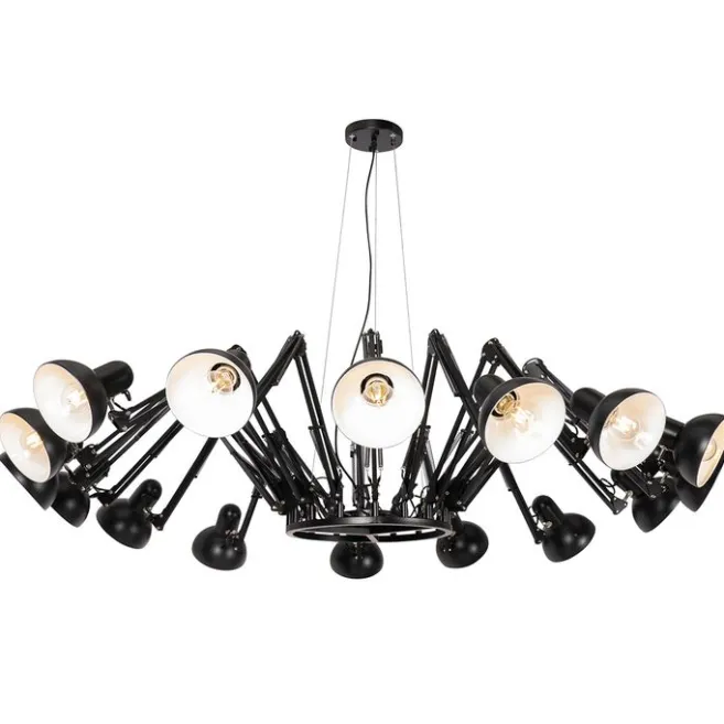 QAZQA Industrielle Hängelampe schwarz 16-flammig verstellbar - Hobby Spinne