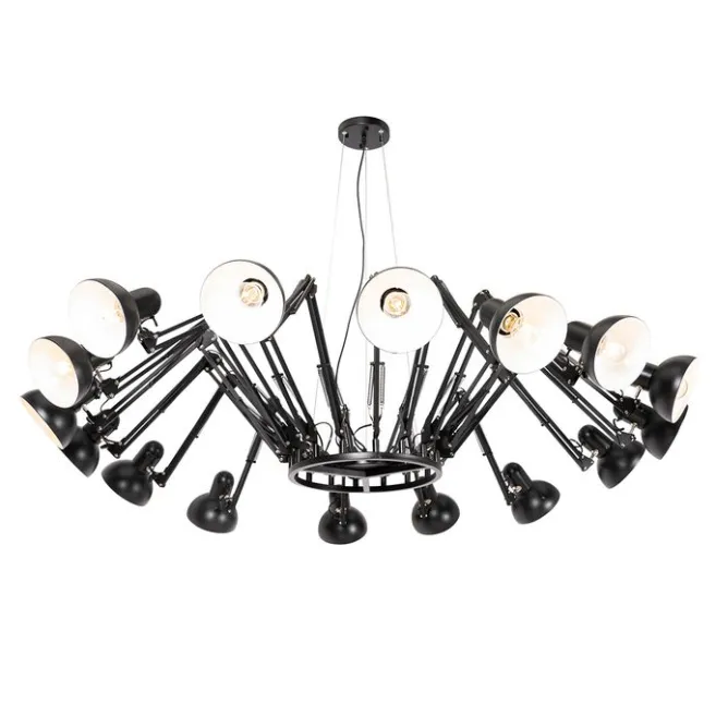 QAZQA Industrielle Hängelampe schwarz 16-flammig verstellbar - Hobby Spinne