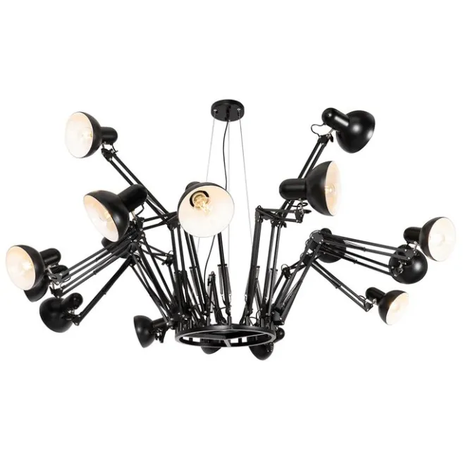 QAZQA Industrielle Hängelampe schwarz 16-flammig verstellbar - Hobby Spinne