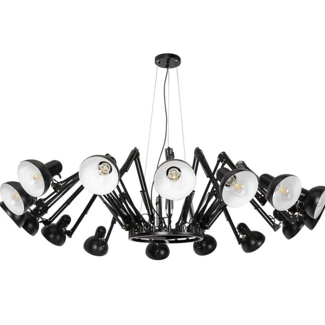 QAZQA Industrielle Hängelampe schwarz 16-flammig verstellbar - Hobby Spinne