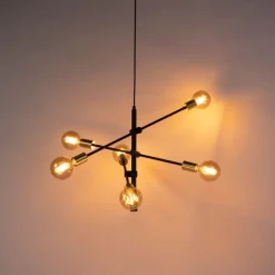 QAZQA Industrielle Hängelampe Schwarz und Messing 78 cm 6 Lichter - Sydney