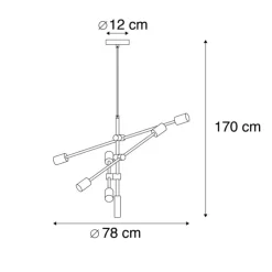 QAZQA Industrielle Hängelampe Schwarz und Messing 78 cm 6 Lichter - Sydney