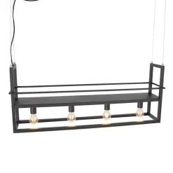 QAZQA Industrielle Hängelampe schwarz mit Gestell 4-flammig - Cage Rack