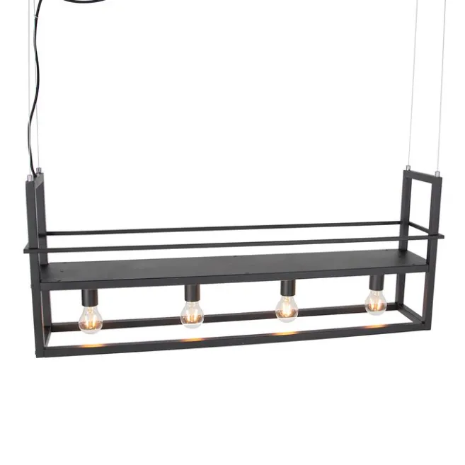 QAZQA Industrielle Hängelampe schwarz mit Gestell 4-flammig - Cage Rack