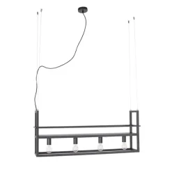 QAZQA Industrielle Hängelampe schwarz mit Gestell 4-flammig - Cage Rack